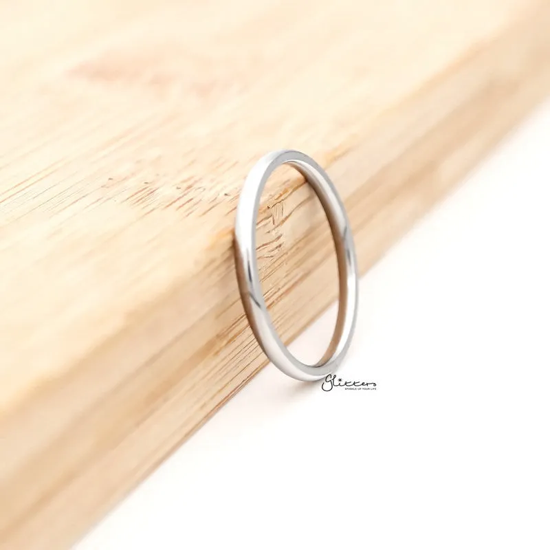 Stainless Steel 2mm Wide Glossy Mirror Polished Plain Band Ring