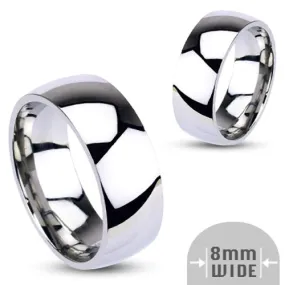 Stainless Steel 8mm Wide Glossy Mirror Polished Plain Band Ring