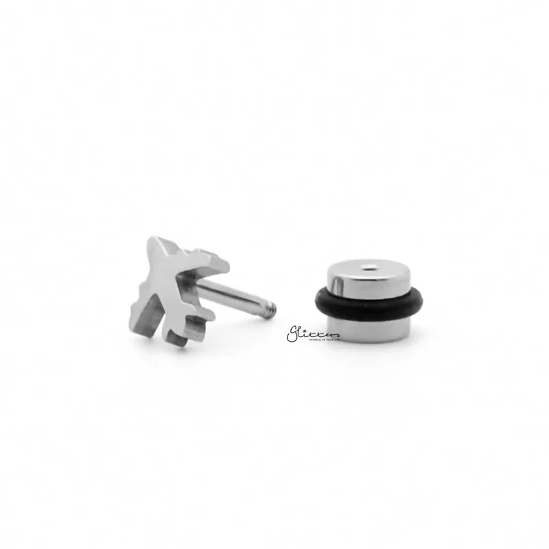 Stainless Steel Airplane Fake Plug Earring - Silver