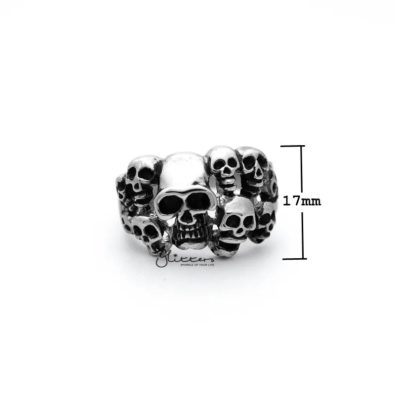 Stainless Steel Antiqued Multi Skull Heads Casting Men's Rings