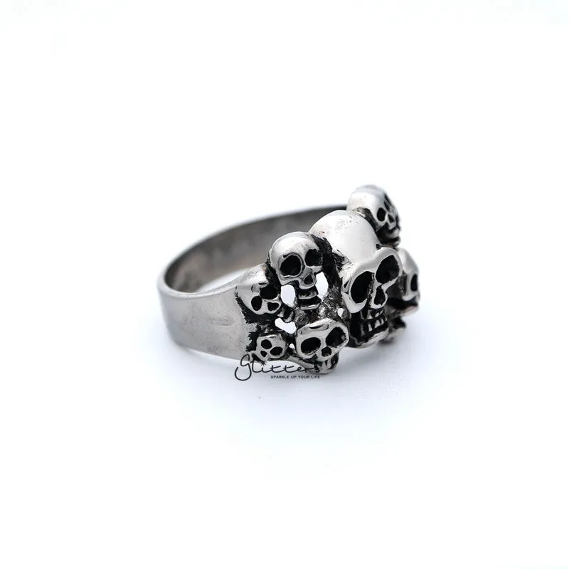 Stainless Steel Antiqued Multi Skull Heads Casting Men's Rings