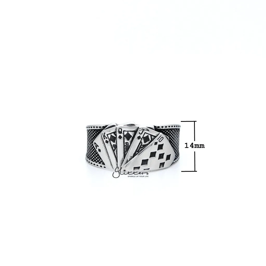 Stainless Steel Antiqued Poker Cards Casting Men's Open Rings