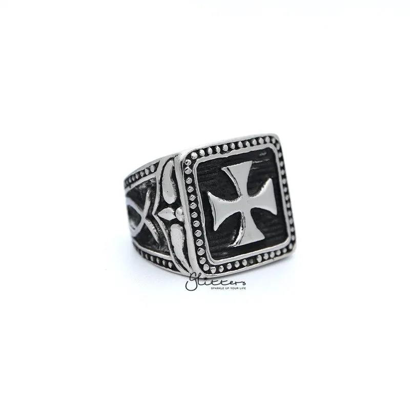 Stainless Steel Antiqued Square Cross Casting Men's Rings