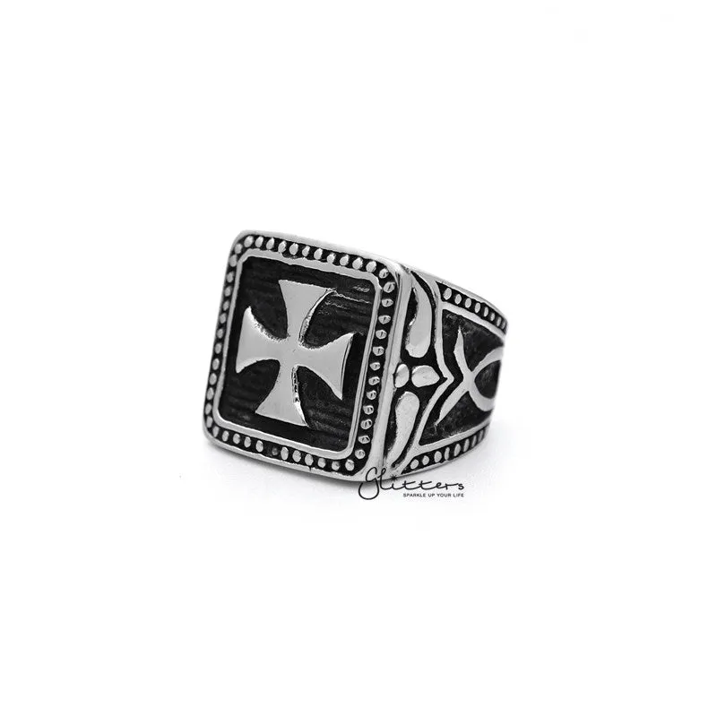 Stainless Steel Antiqued Square Cross Casting Men's Rings