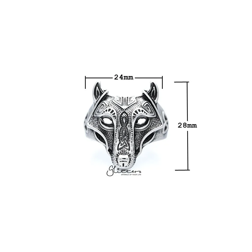 Stainless Steel Antiqued Wolf Head Casting Men's Rings