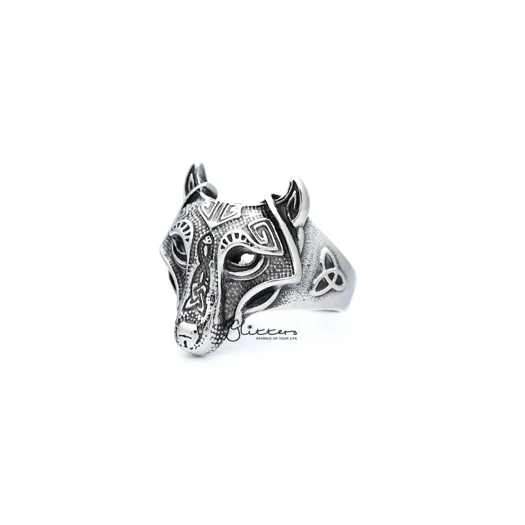 Stainless Steel Antiqued Wolf Head Casting Men's Rings