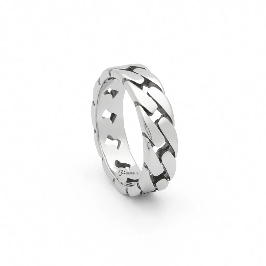 Stainless Steel Cuban Curb Chain Link Ring - Silver