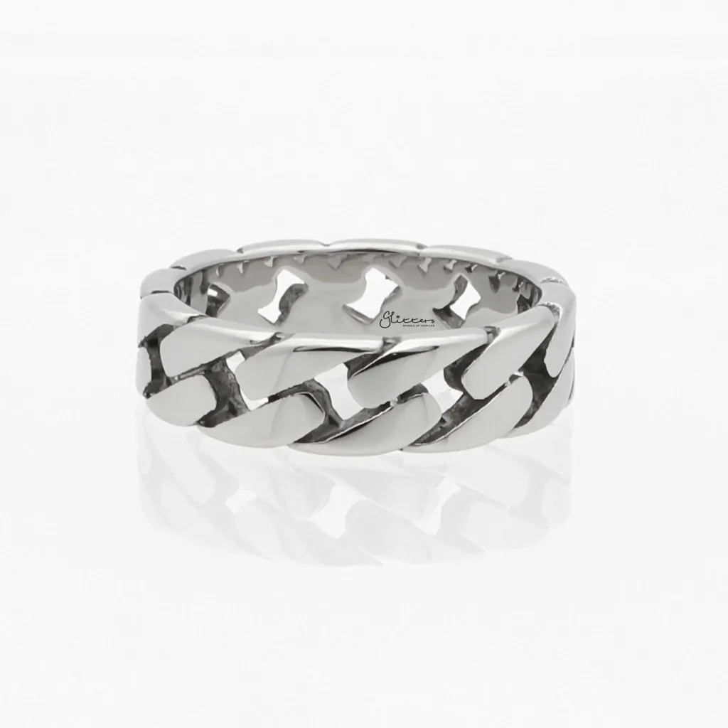 Stainless Steel Cuban Curb Chain Link Ring - Silver