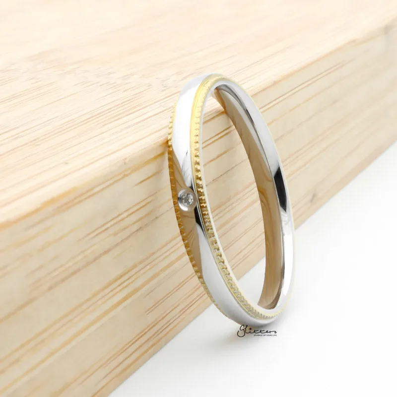 Stainless Steel CZ Inlay Band Ring - Gold