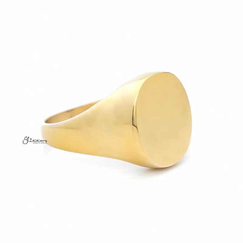 Stainless Steel Oval Signet Blank Plain Ring - Gold