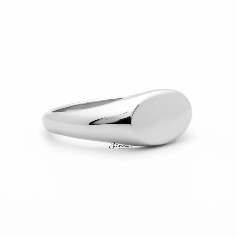 Stainless Steel Oval Signet Ring - Silver