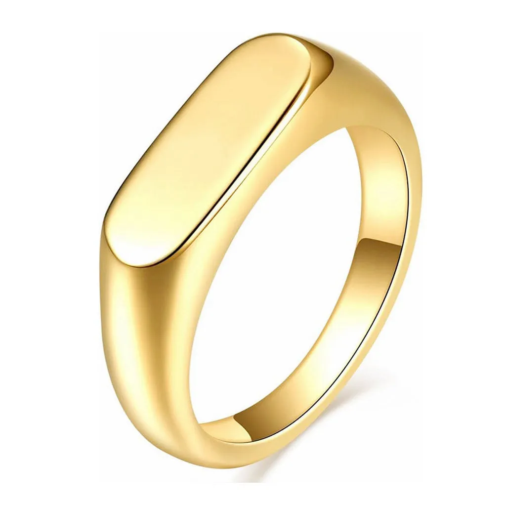 Stainless Steel Rectangle Signet Ring - Gold