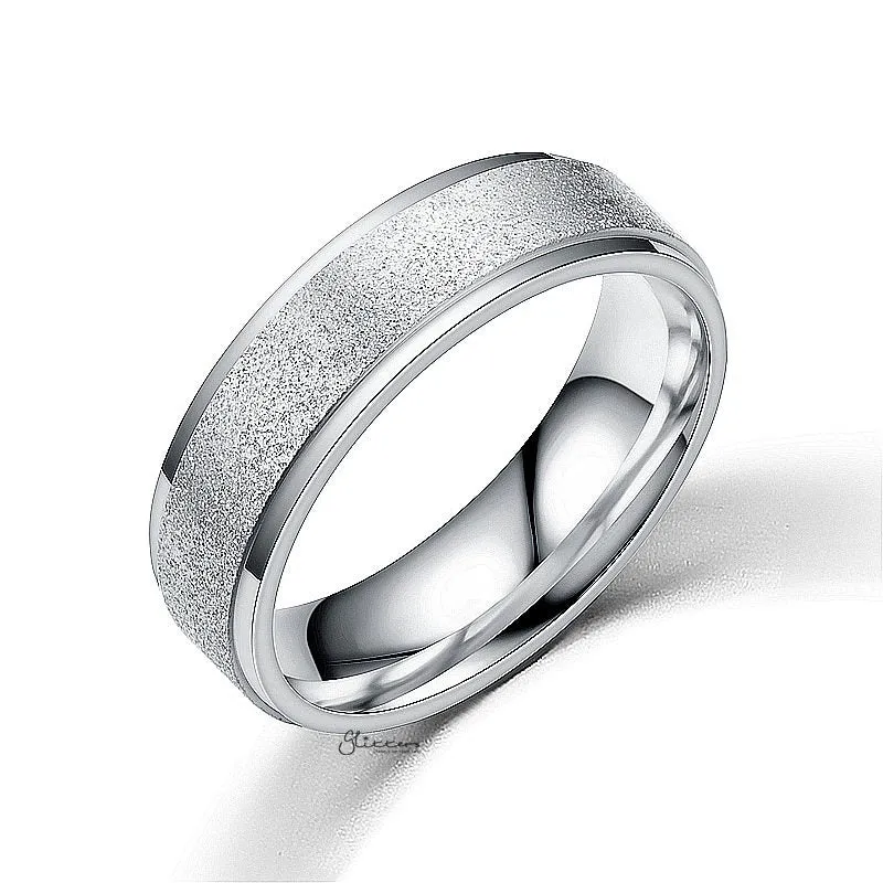 Stainless Steel Sandblasted Finish Band Ring - Silver