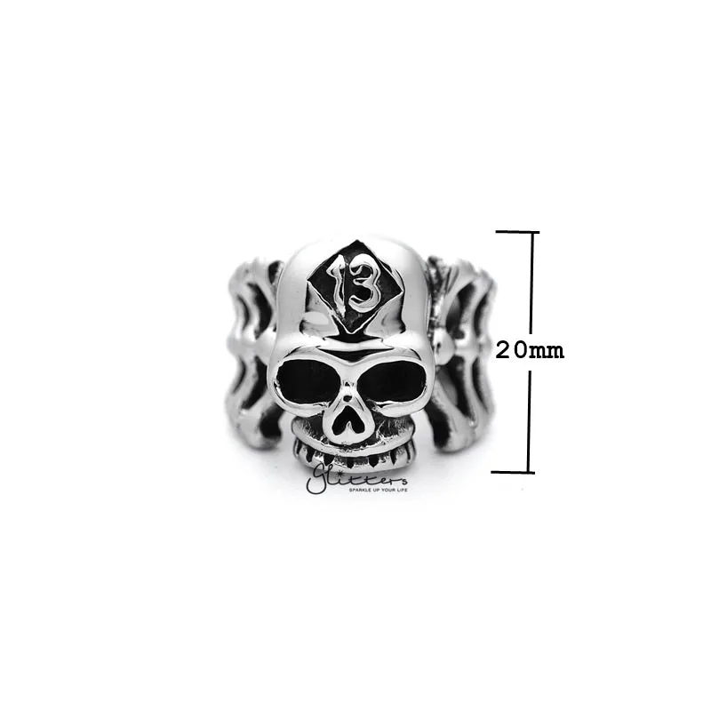 Stainless Steel Skull Head and Bones with #13 Casting Men's Rings