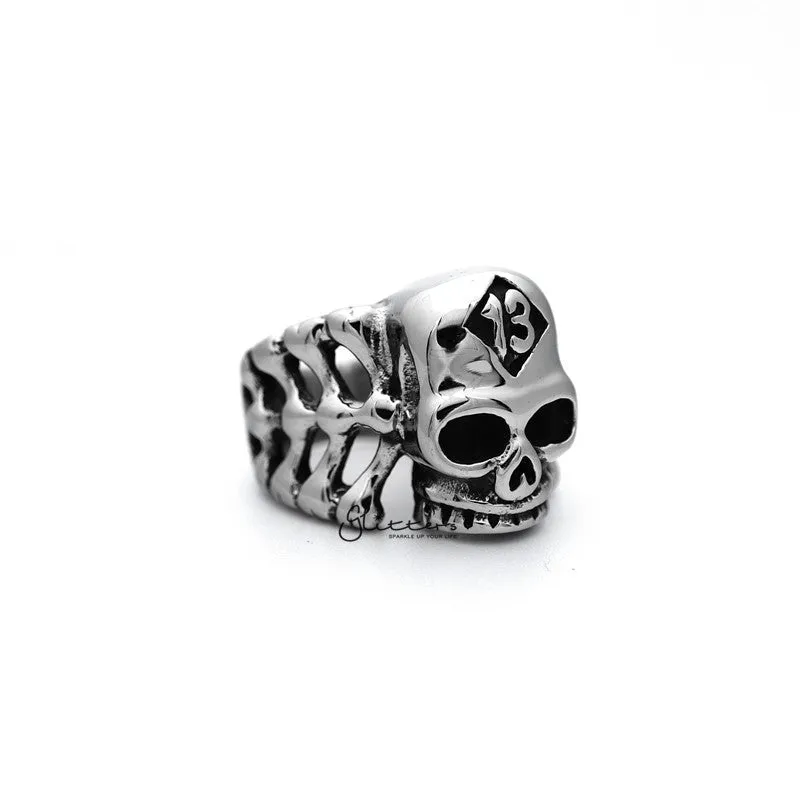 Stainless Steel Skull Head and Bones with #13 Casting Men's Rings