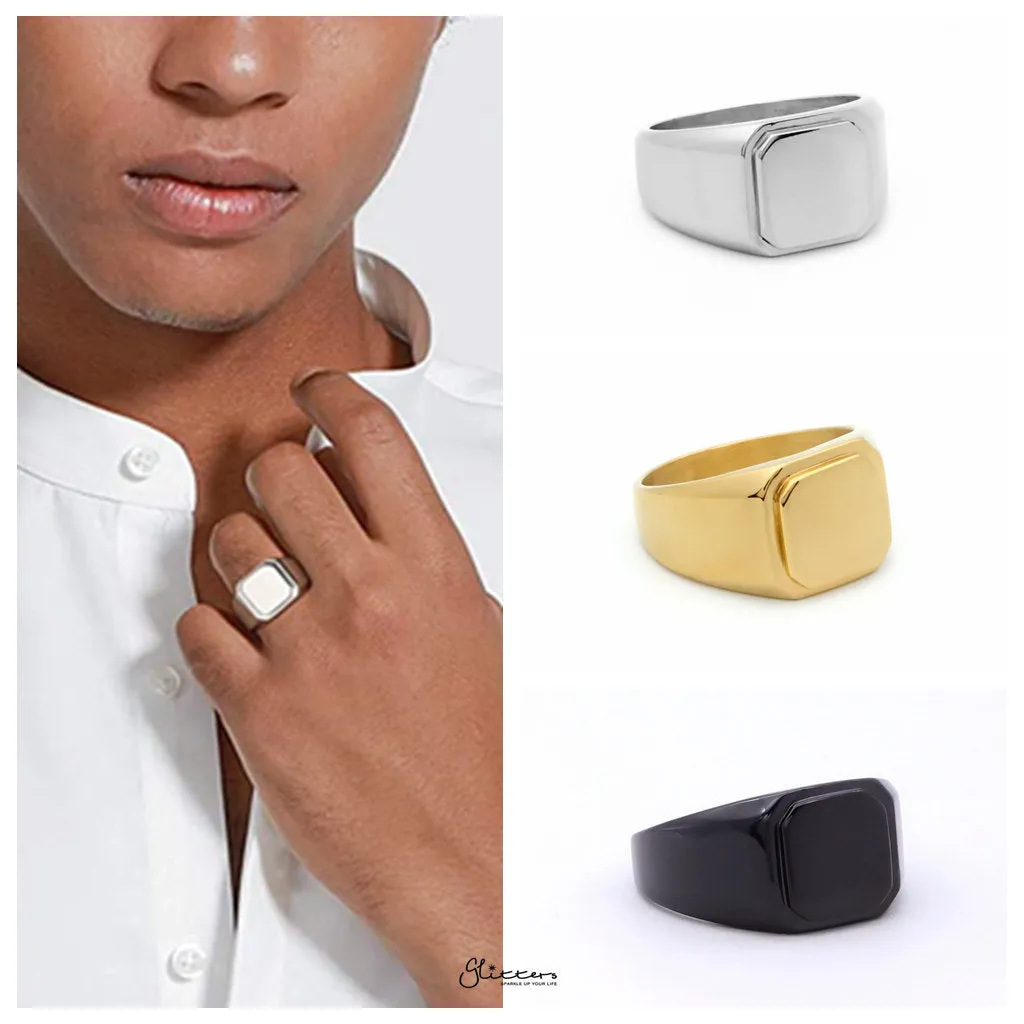 Stainless Steel Square Flat Top Signet Ring - Black