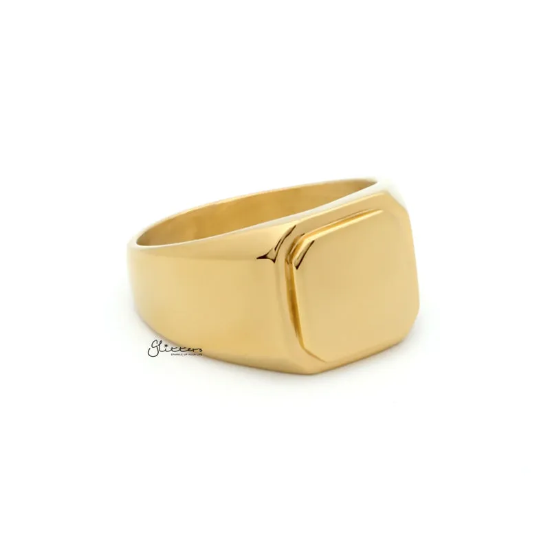 Stainless Steel Square Flat Top Signet Ring - Gold