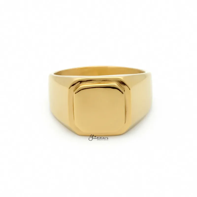 Stainless Steel Square Flat Top Signet Ring - Gold