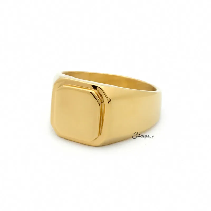 Stainless Steel Square Flat Top Signet Ring - Gold