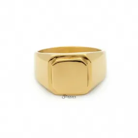 Stainless Steel Square Flat Top Signet Ring - Gold