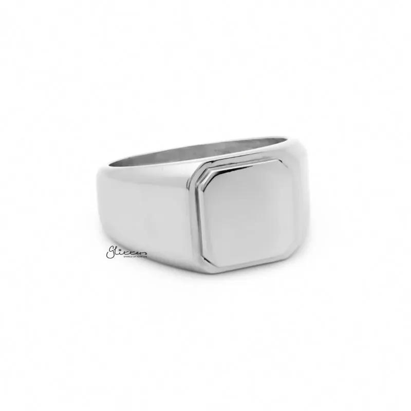 Stainless Steel Square Flat Top Signet Ring - Silver