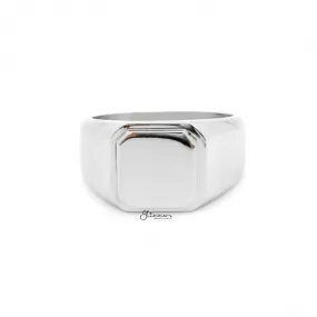 Stainless Steel Square Flat Top Signet Ring - Silver