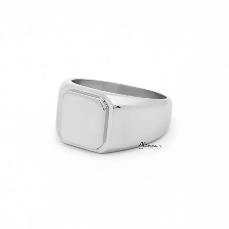 Stainless Steel Square Flat Top Signet Ring - Silver