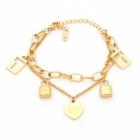 Stainless Steel Women's Bracelet with 5 Charms - Gold