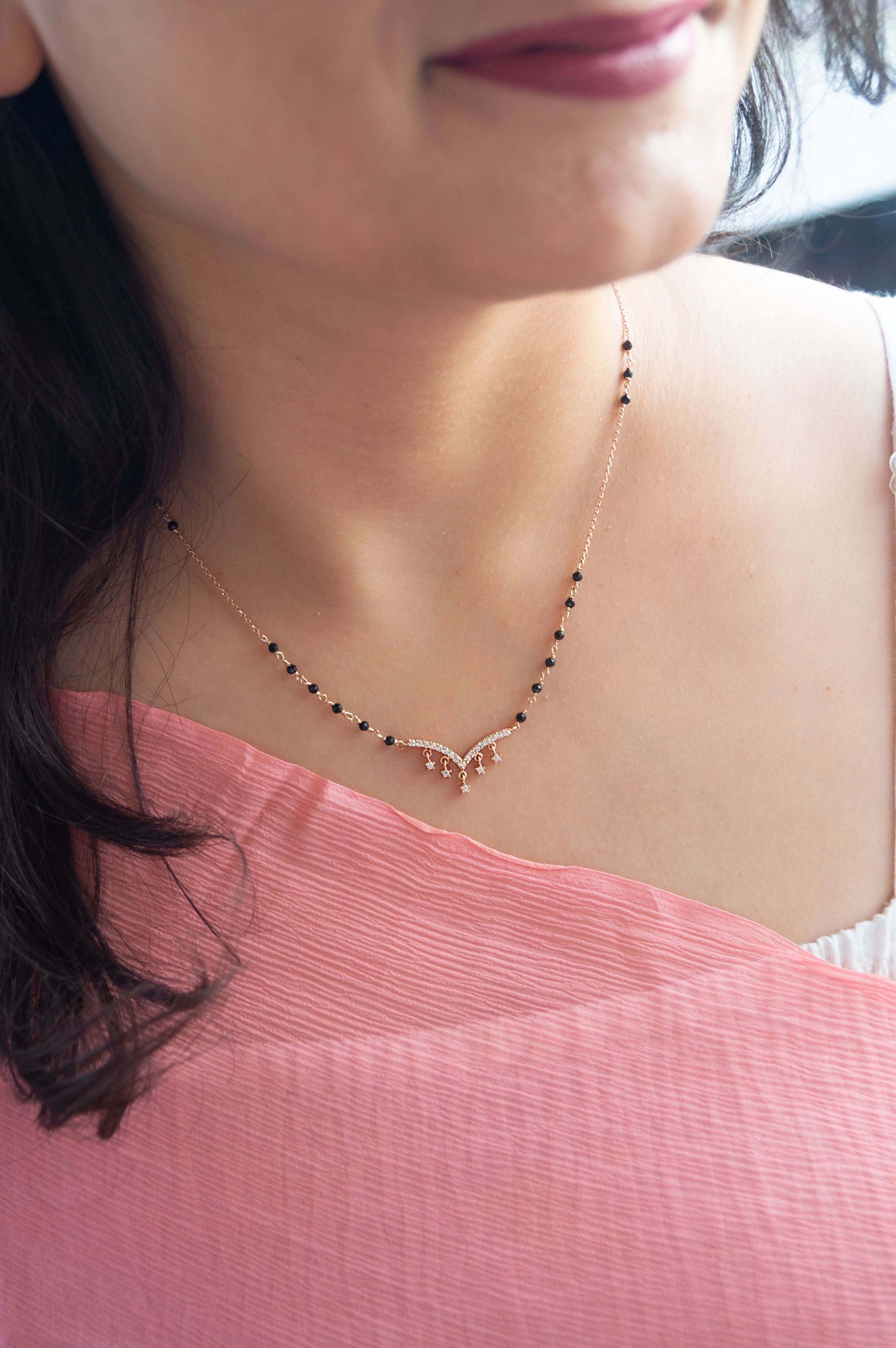 Star Charmer Rose Gold Plated Mangalsutra Chain Necklace