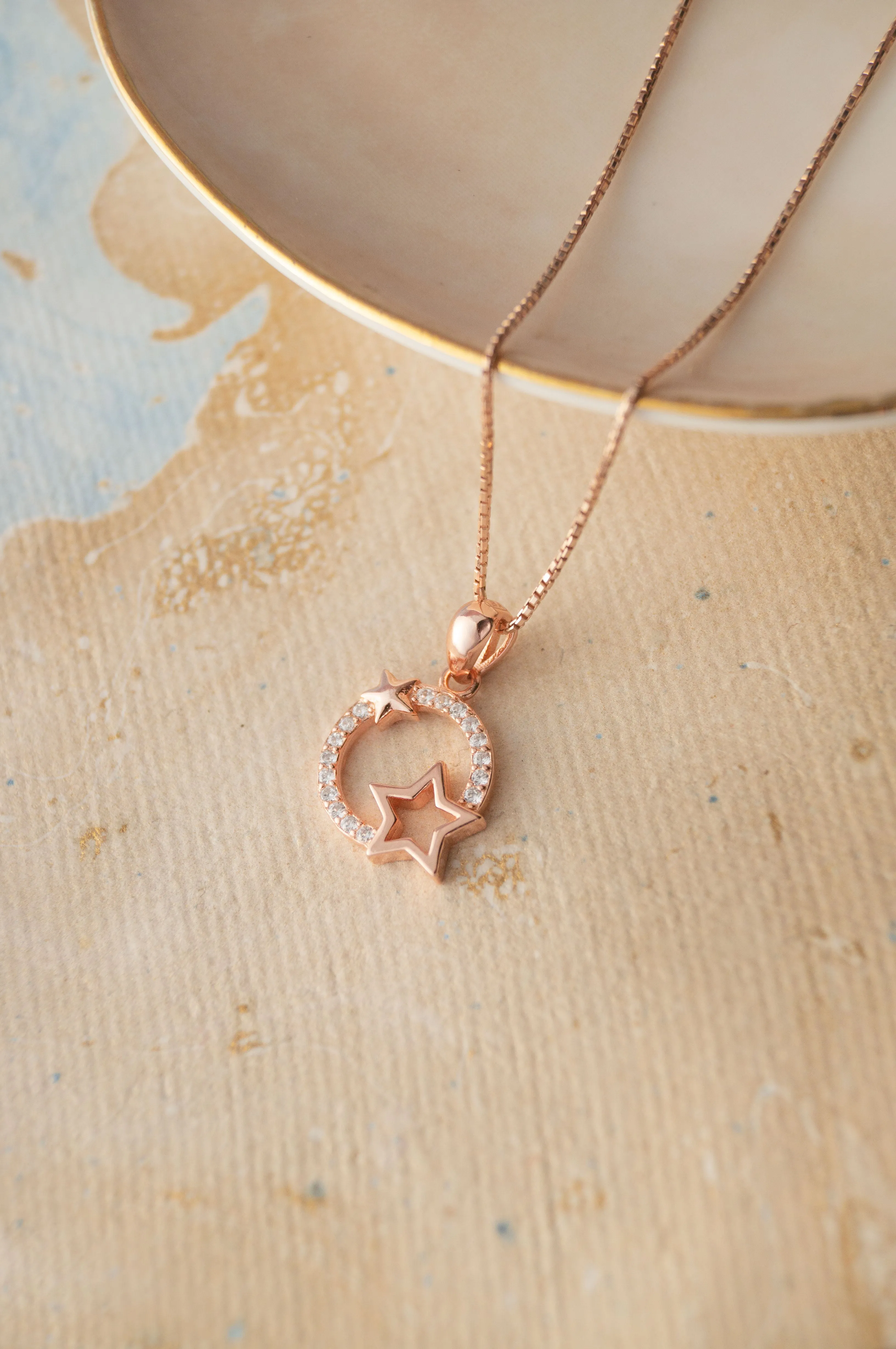 Star Orbit Rose Gold Plated Sterling SIlver Pendant