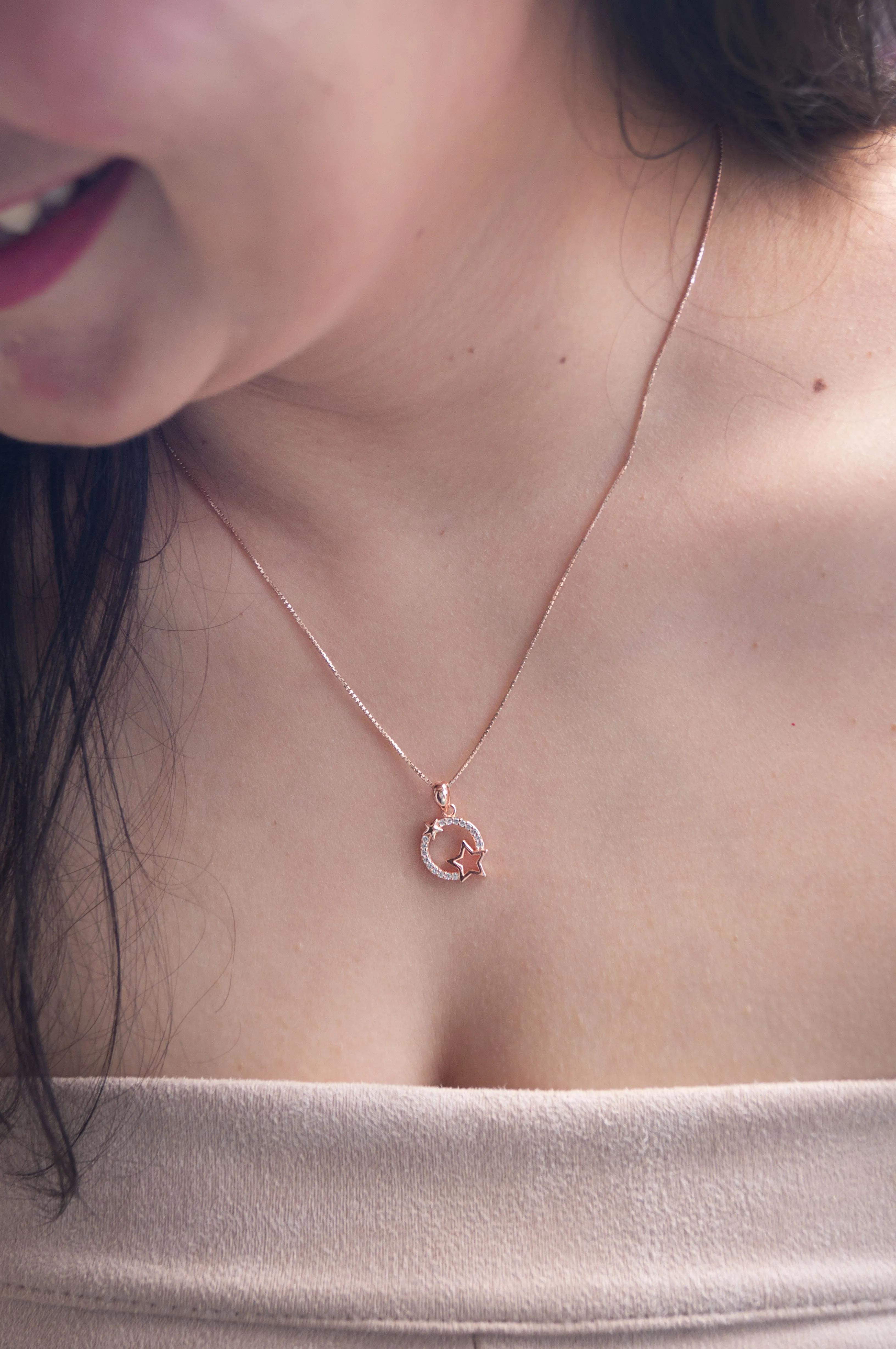 Star Orbit Rose Gold Plated Sterling SIlver Pendant