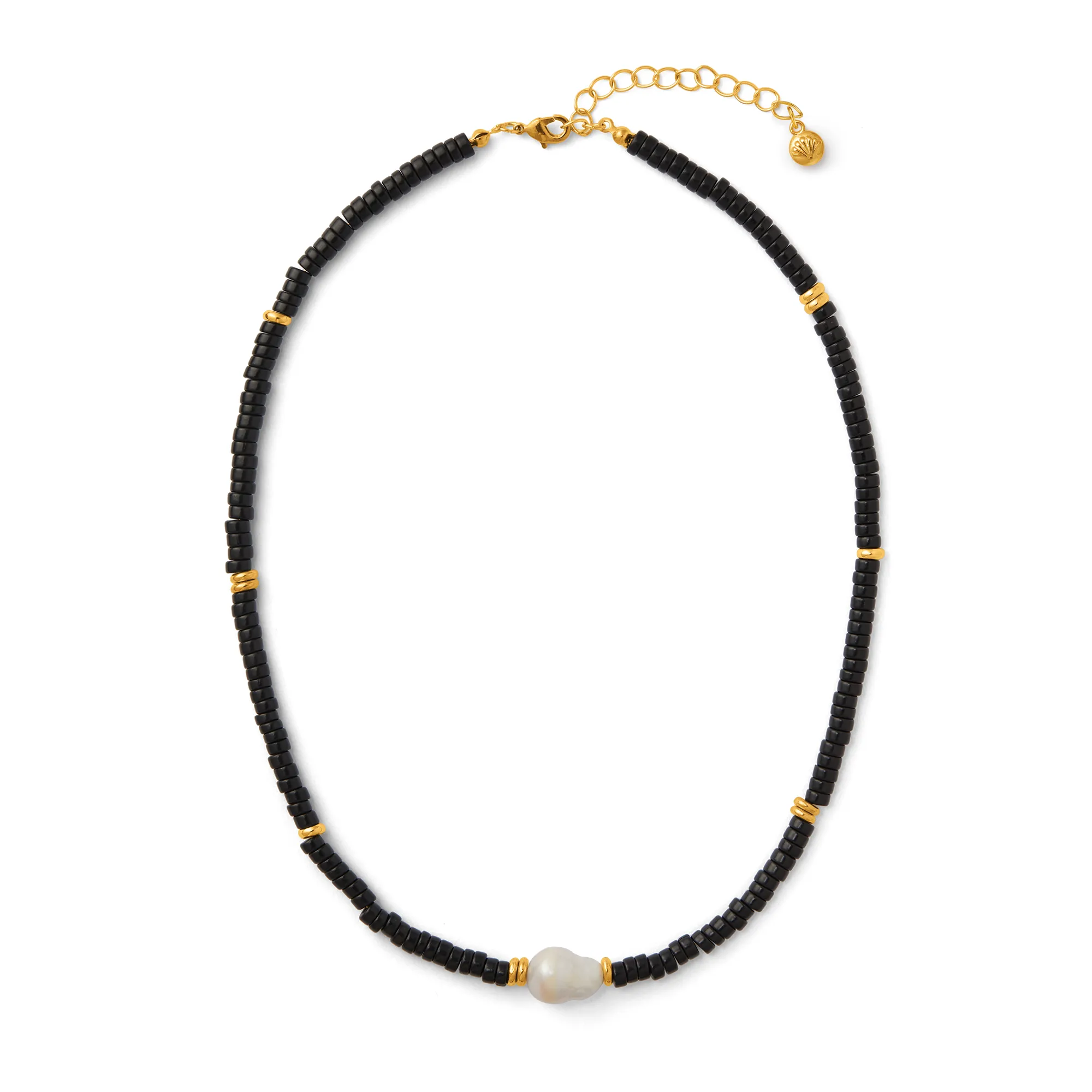 Stationed Pearl Bead Necklace - Black