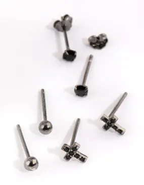 Sterling Silver Cross & Diamante Stud Earring Pack