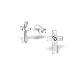 Sterling Silver Cross Earrings with CZ Baby Children Earrings