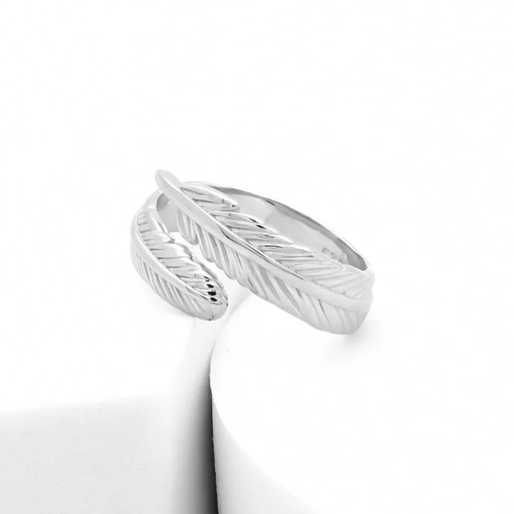 Sterling Silver Feather Adjustable Ring