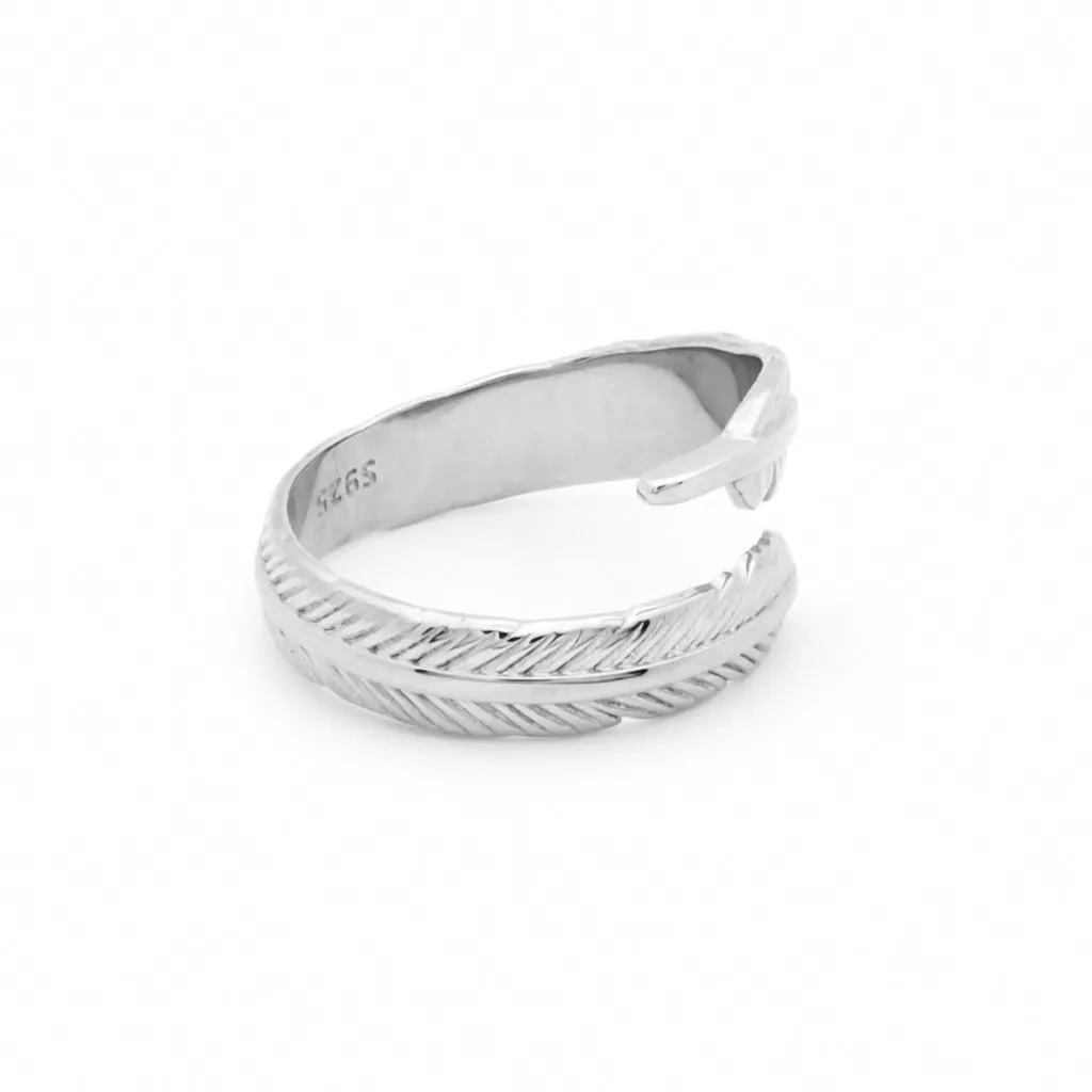 Sterling Silver Feather Adjustable Ring