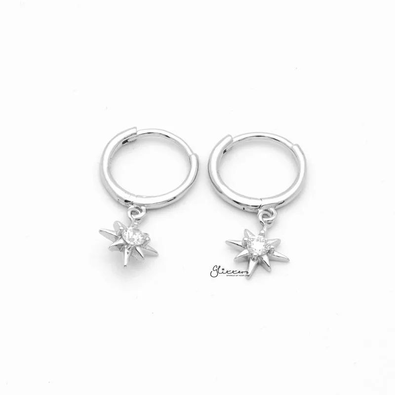 Sterling Silver Huggie Hoop Earrings with Dangle Star - Silver