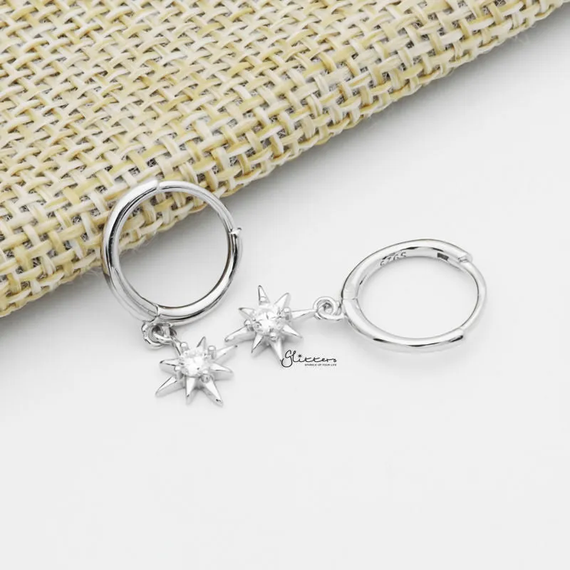 Sterling Silver Huggie Hoop Earrings with Dangle Star - Silver