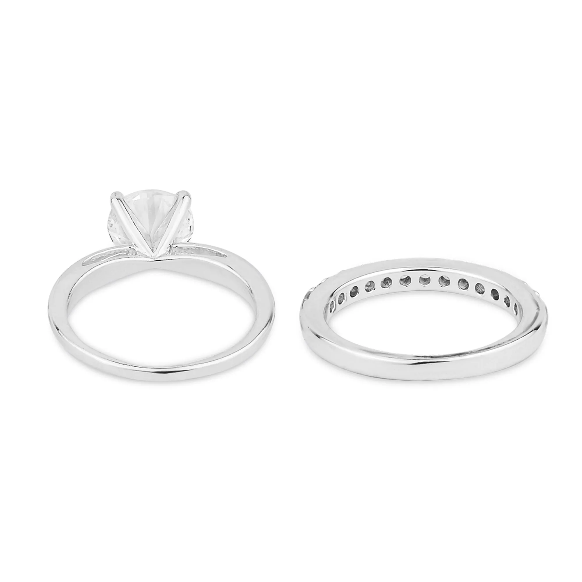 Sterling Silver-Plated Solitaire Rings Set Of Two White-Large