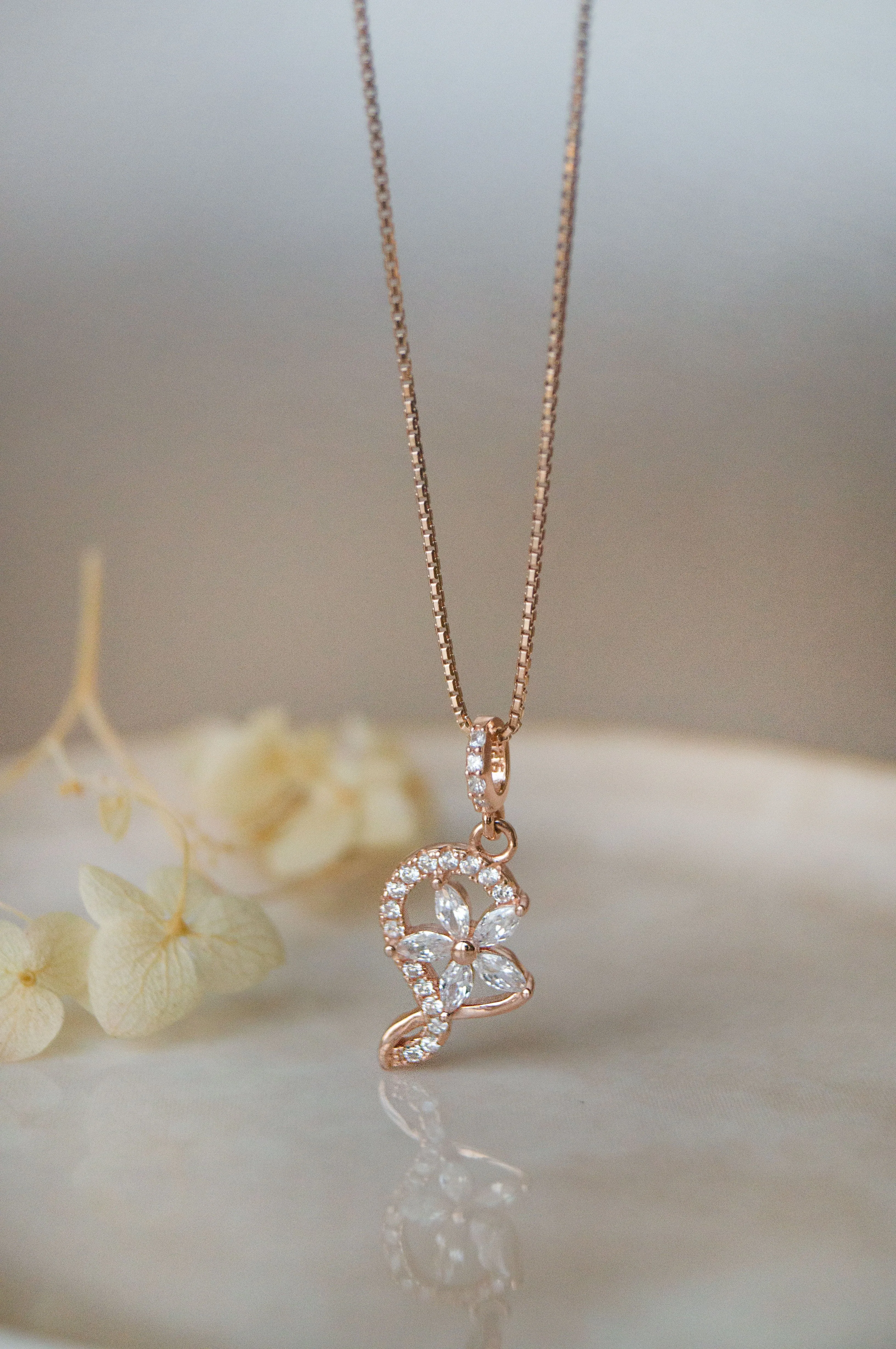 Swirling Flower Rose Gold Plated Sterling Silver Pendant Set