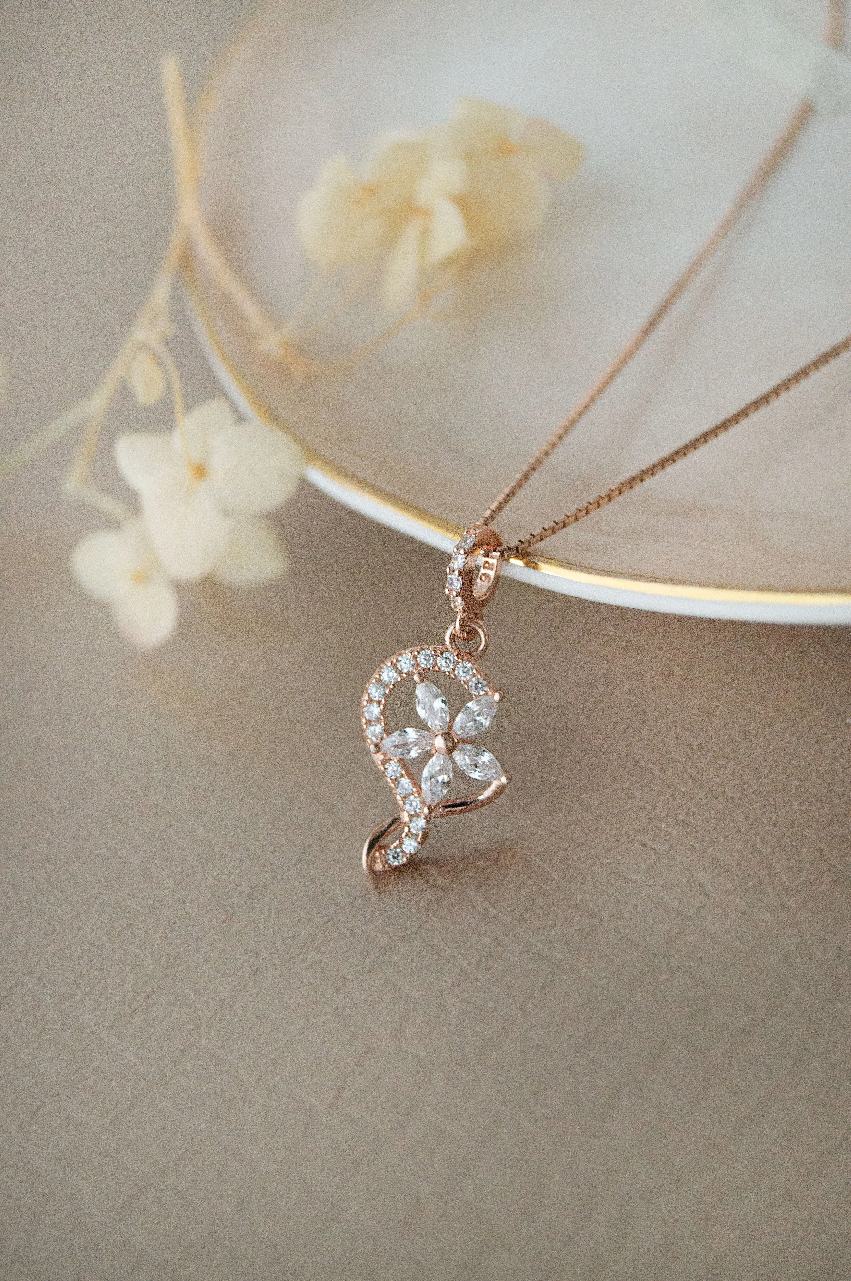 Swirling Flower Rose Gold Plated Sterling Silver Pendant Set