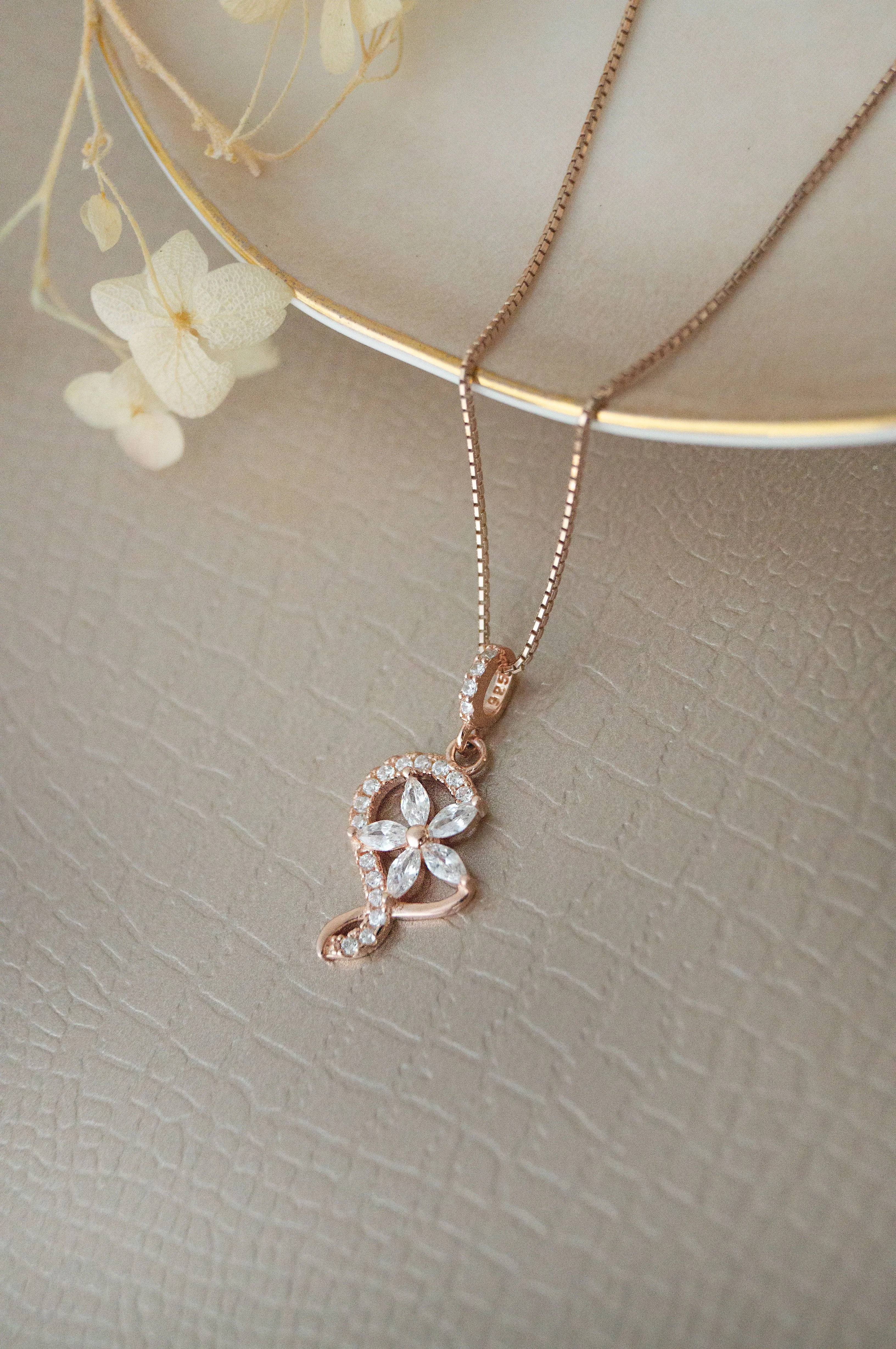 Swirling Flower Rose Gold Plated Sterling Silver Pendant Set