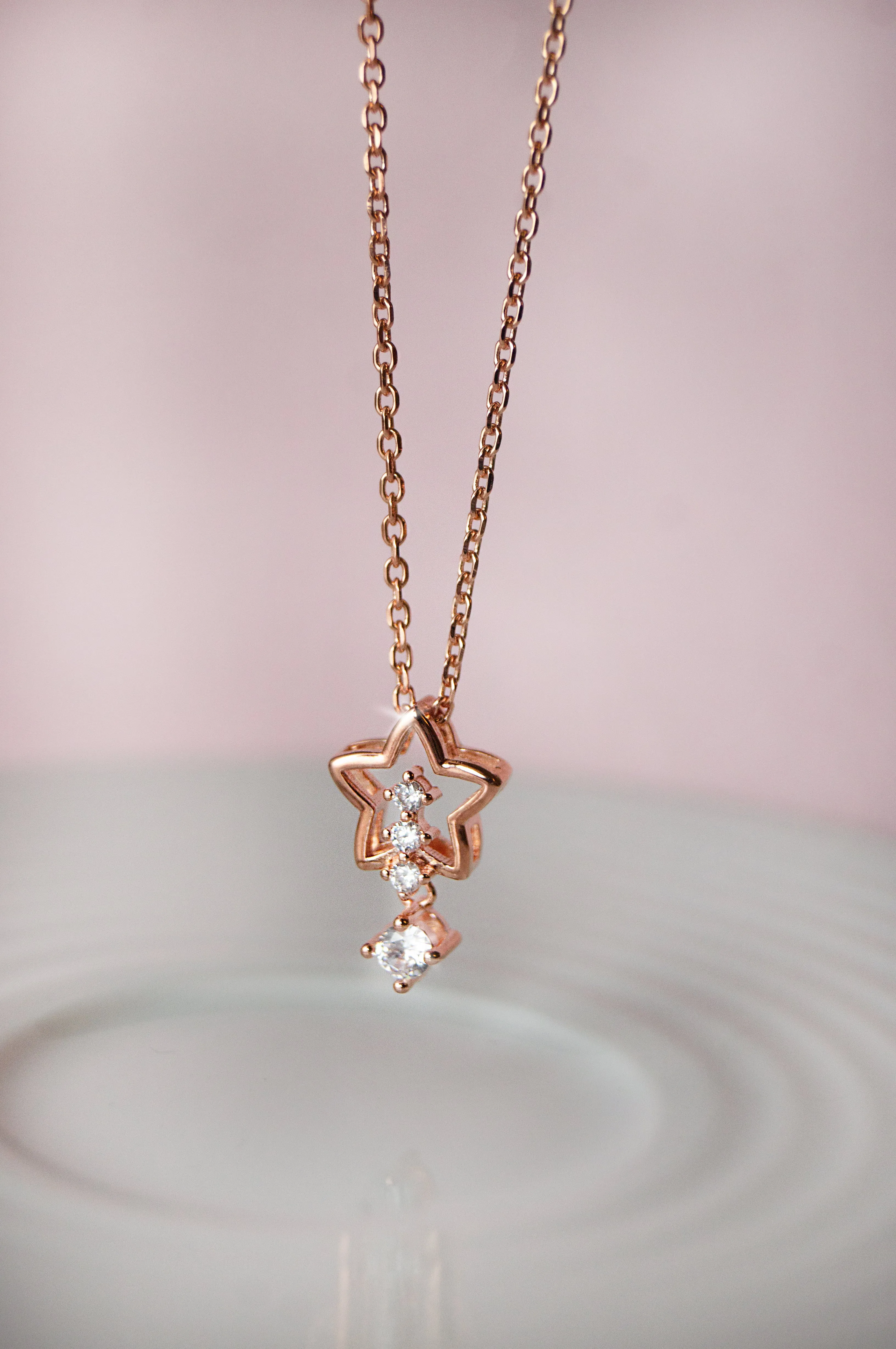 Tail Star Sparkly Rose Gold Plated Sterling Silver Pendant With Chain Necklace