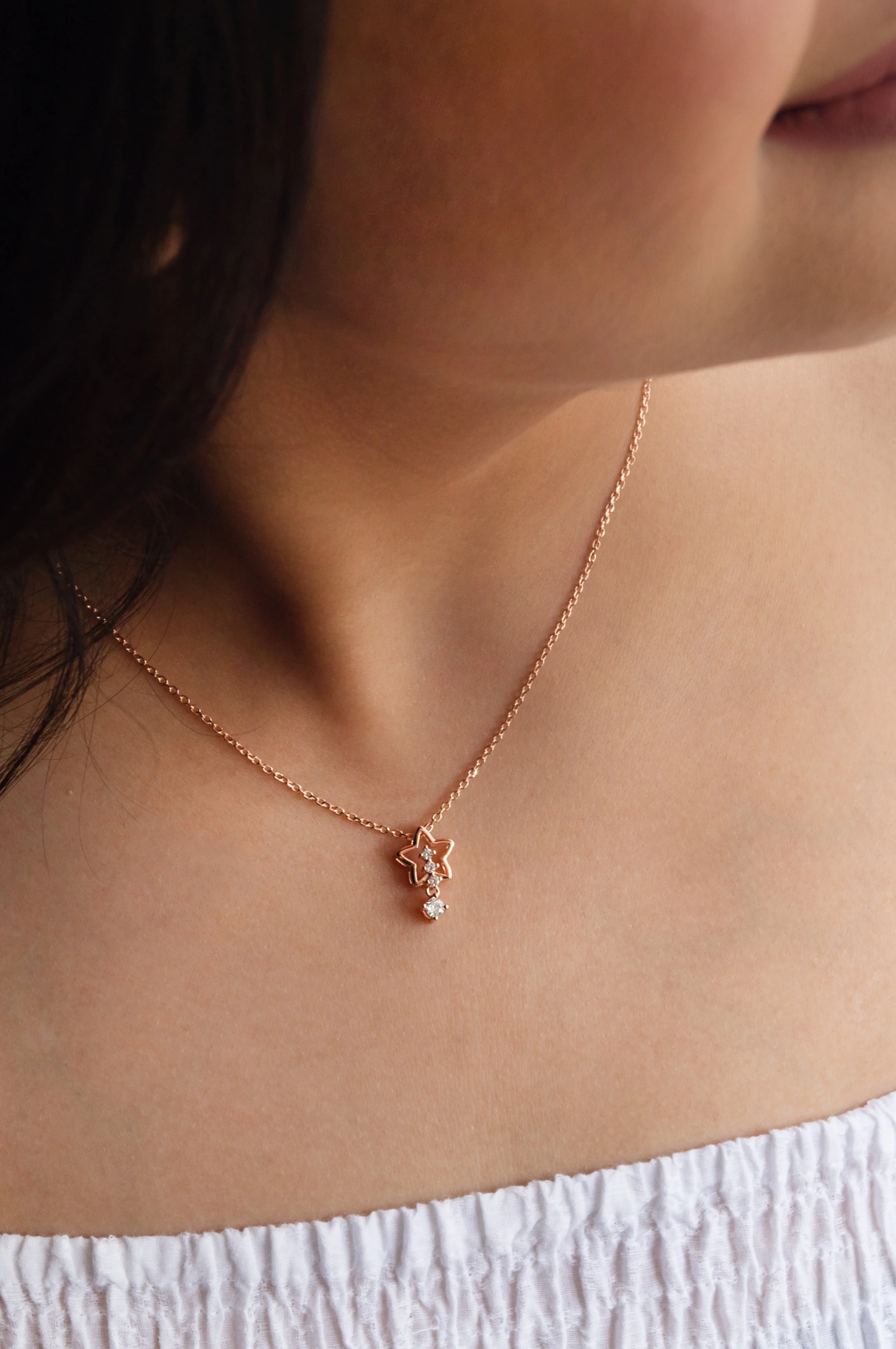 Tail Star Sparkly Rose Gold Plated Sterling Silver Pendant With Chain Necklace