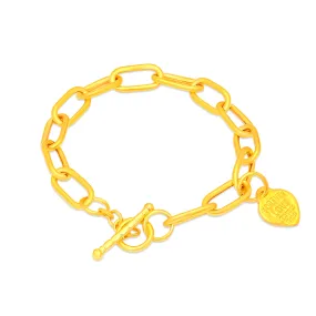 TAKA Jewellery 916 Gold Bracelet Links with Heart-shaped Charm