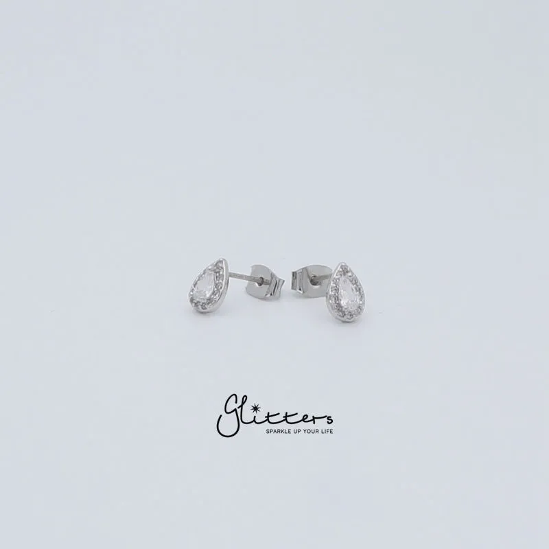 Teardrop Cubic Zirconia Stud Earrings with Sterling Silver Post