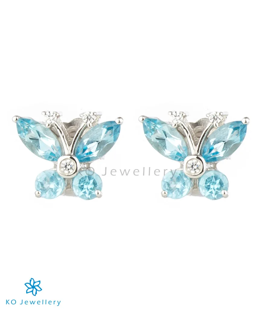 The Butterfly Silver Gemstone Ear-studs (Blue Topaz)