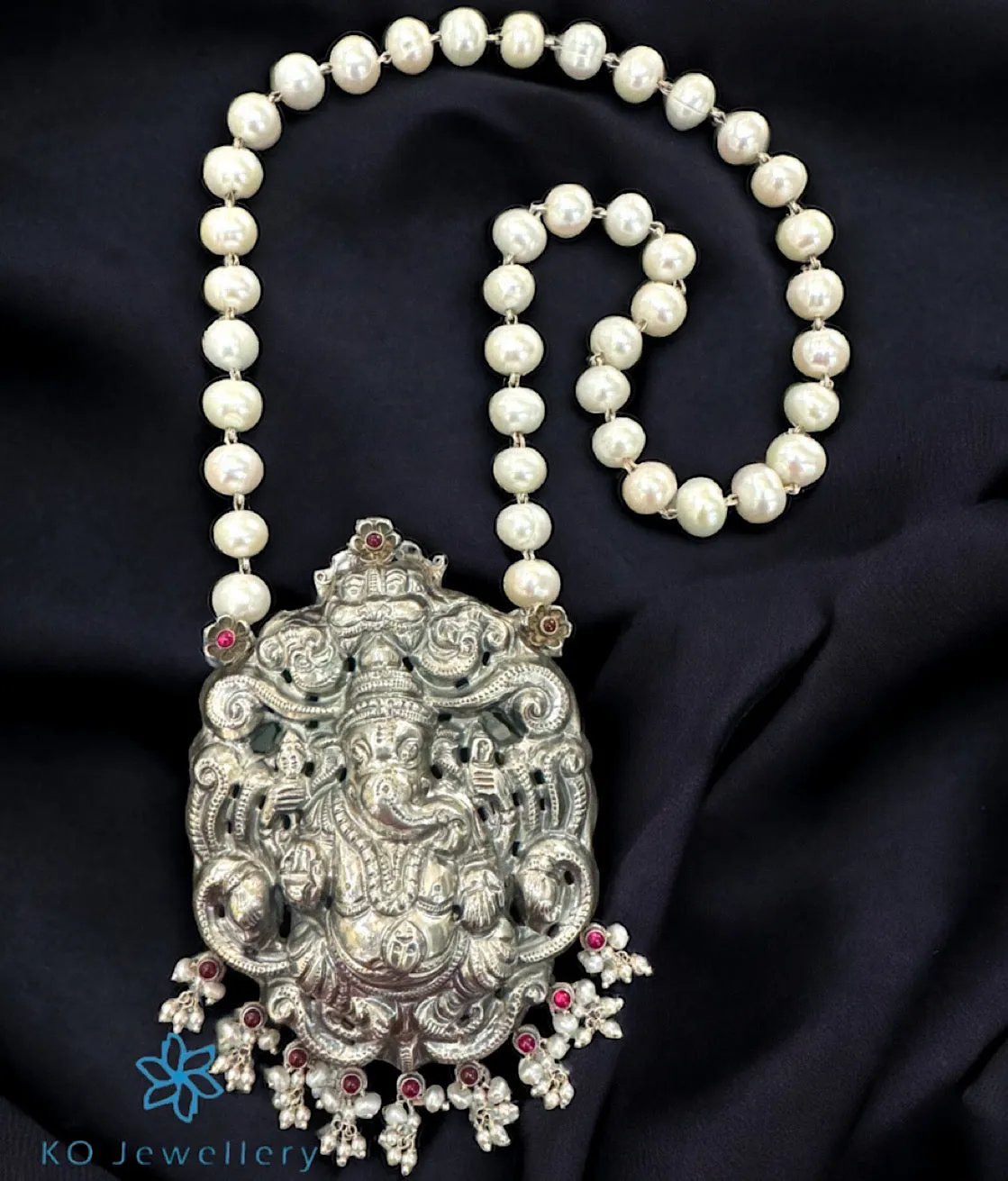 The Ganadevata Silver Ganesha Pearl Nakkasi Necklace