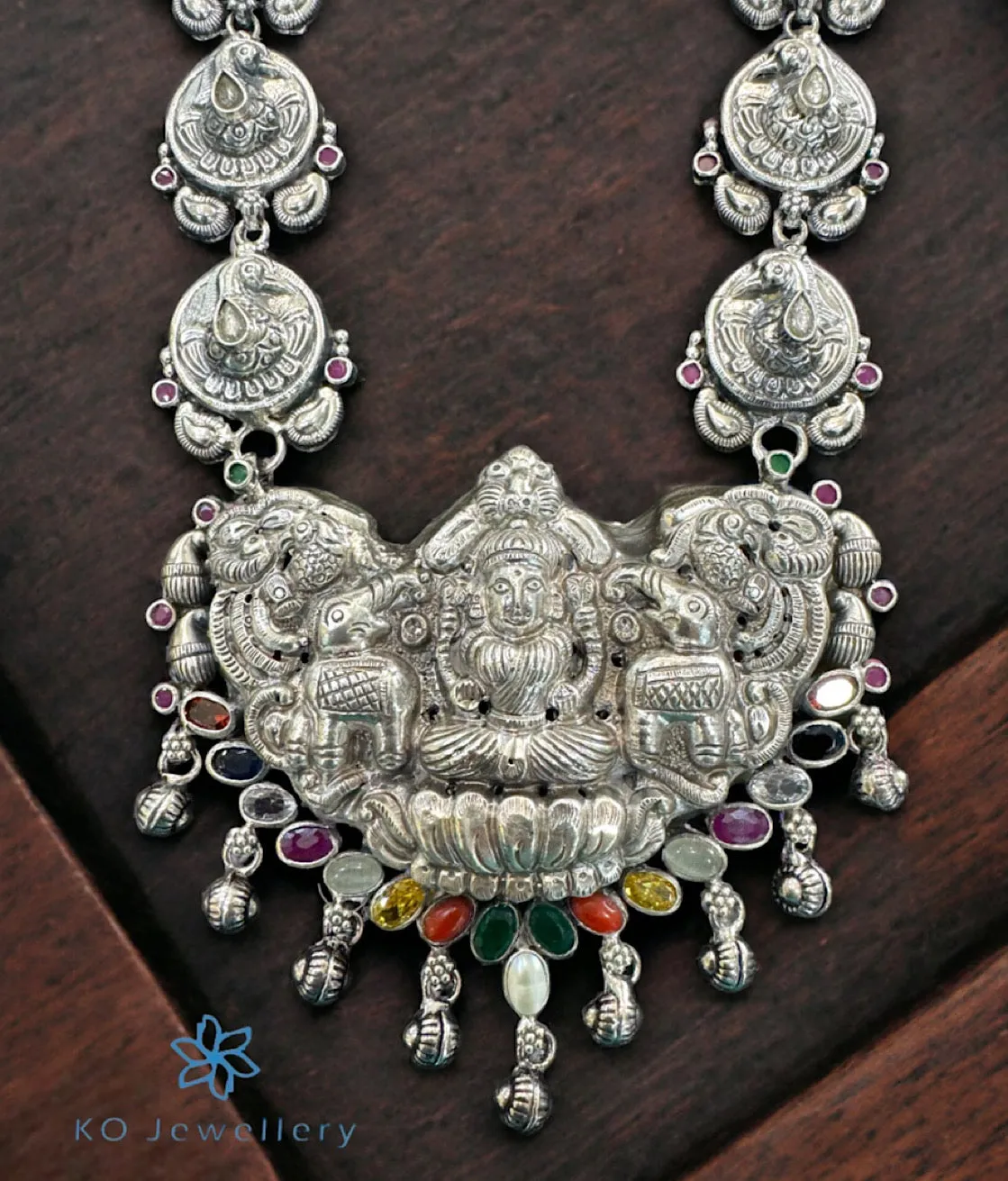 The Lakshmi Navilu Silver Navratna Necklace