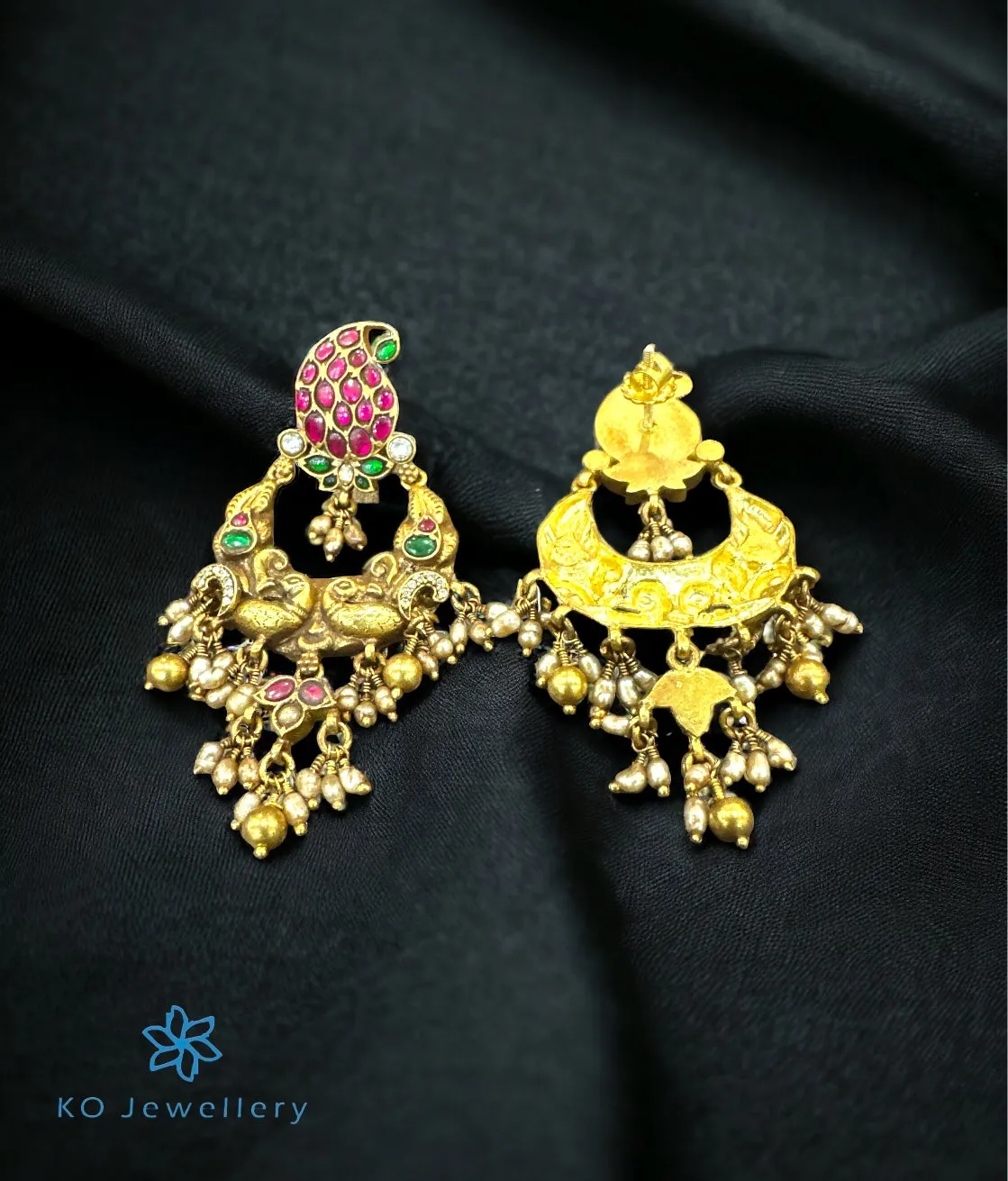 The Peshkash Silver Jadau Peacock Chand Bali Earrings